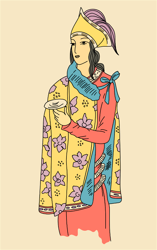 Persian woman wearing cloth cloak embroidered and fur-lined.