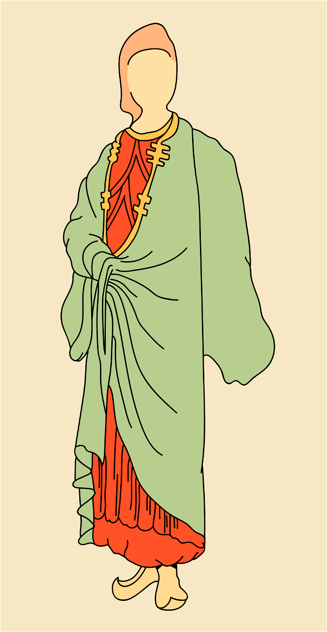 Erincoln green over dress with madder tunic and vermilion trousers