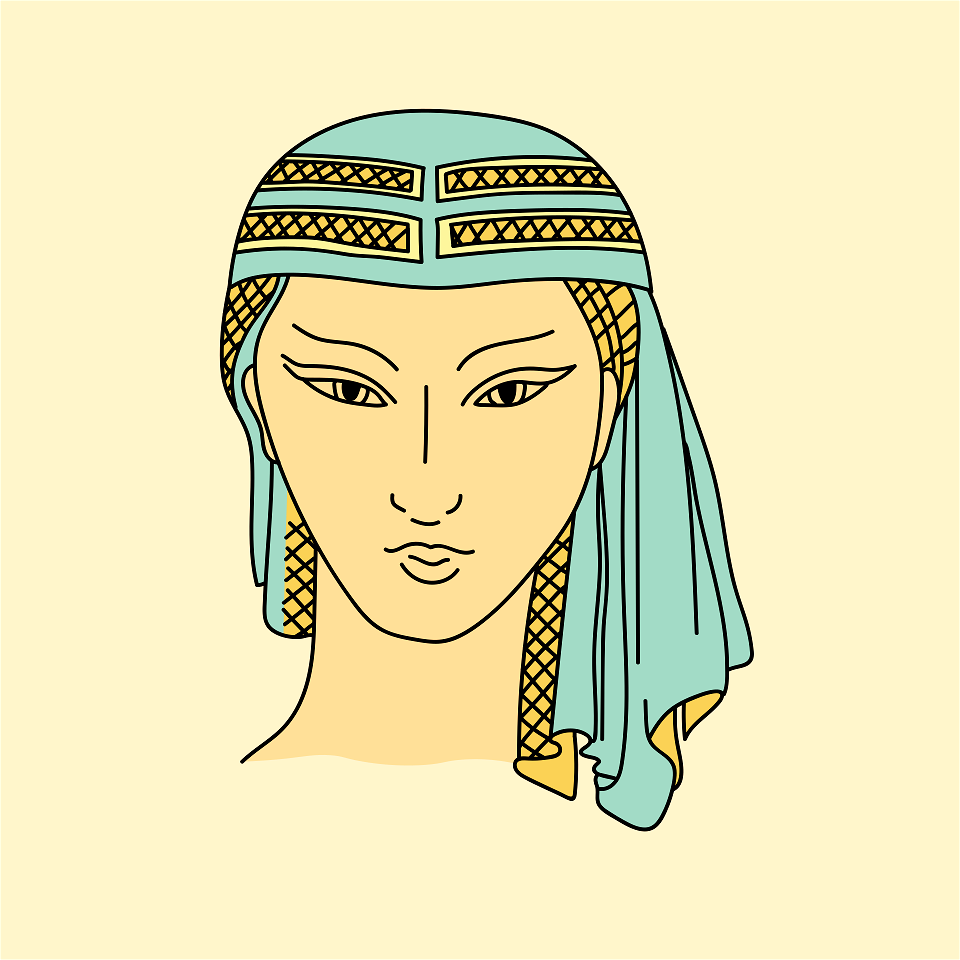 Assyrian woman's embroidered coiffure. Tightly covering the top of the head and falling on one side like a veil