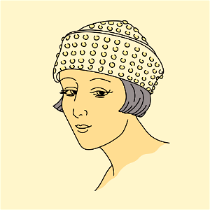 Assyrian Small Chaldaean hat with the crown covered by the tucked-up brim. This coiffure is adorned all over with similar motifs in the shapes of discs.