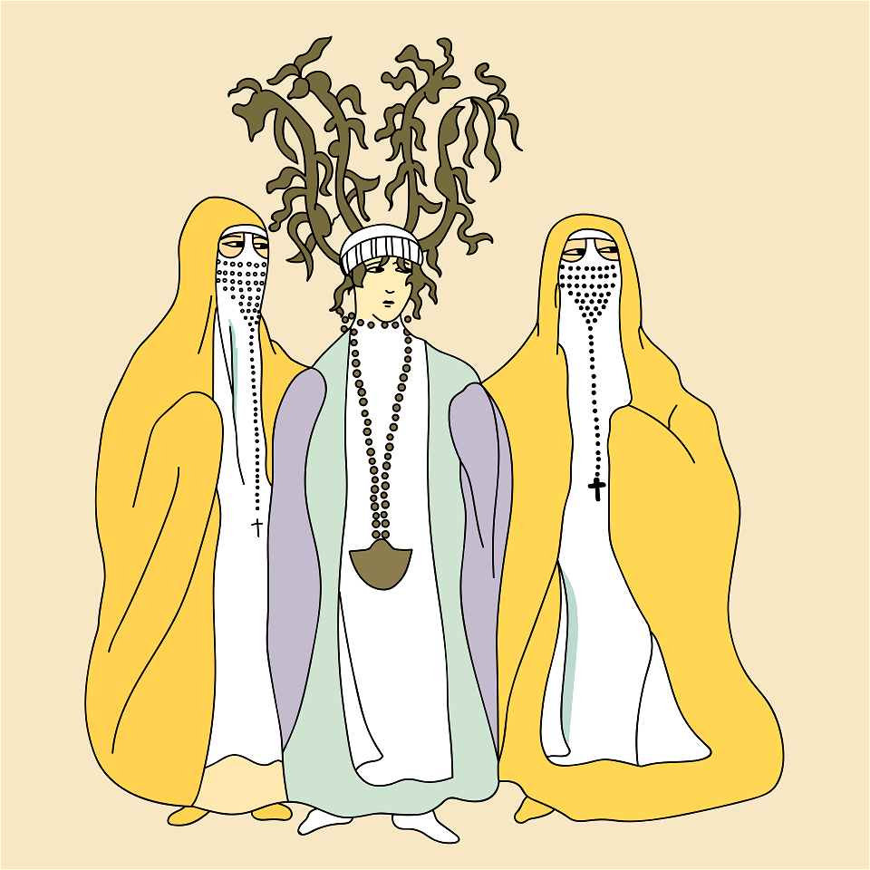 Charquijeu Arab bride. Large chtome-yellow garment with white scapular