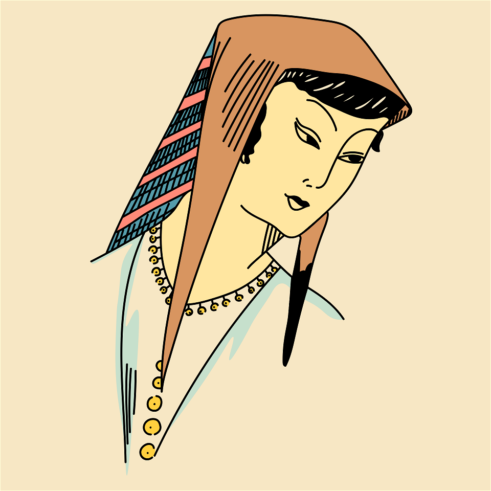 Persian Flat coiffure with symmetrical points round the face