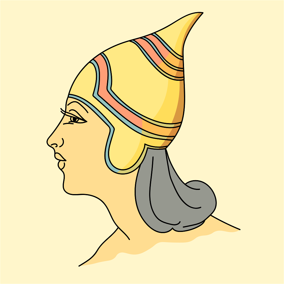 Assyrian pointed cap of stuff embroidered with gallons in several colours. Two side lappets are tucked down to protect the ears