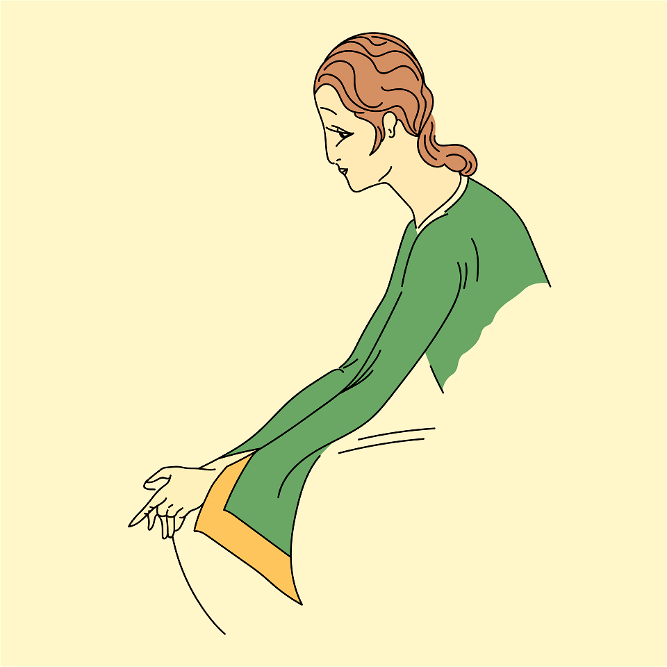 Hindu woman with long sleeve. Tight at the top and cut out into form and points at the bottom