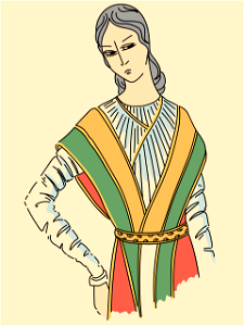 Hindu woman with long sleeve tightly pleated on the arm. The costume consists of two sorts of stoles covering the forearms