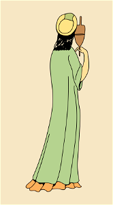 Elegant lady in a green trailing half-sleeves cloak with orange gown