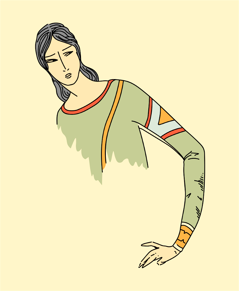 Hindu woman with Long tight sleeve of plain stuff garnished with an arm-band of another colour surrounded with galloon