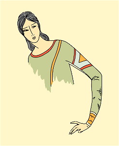 Hindu woman with Long tight sleeve of plain stuff garnished with an arm-band of another colour surrounded with galloon