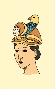 Hindu woman's head with rather voluminous coiffure figuring a bird with head and neck emerging from its nest. Chinese influence