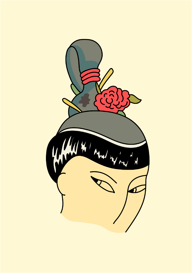 Chinese woman wearing braids coiffure tied with a bow