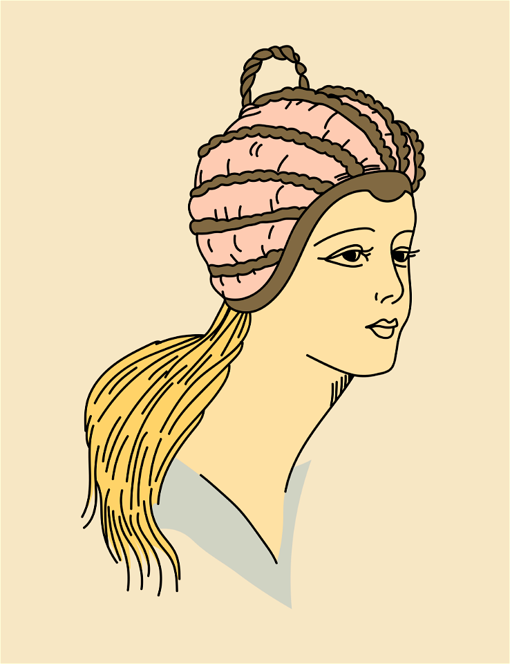 Chased gold headdress. Put on supple beguin