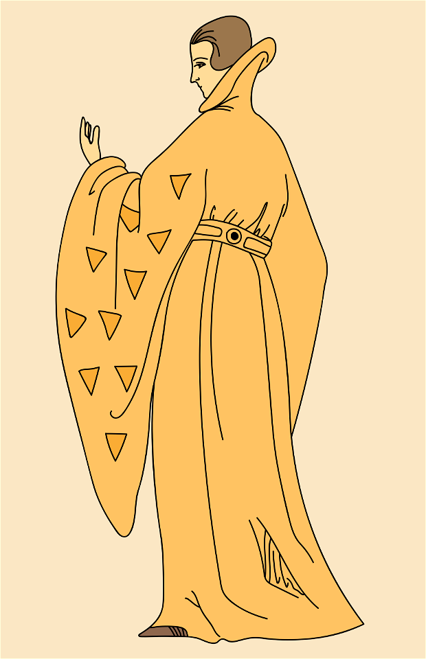 Noblewoman. Very long mantle with high belt and embroidered full sleeves
