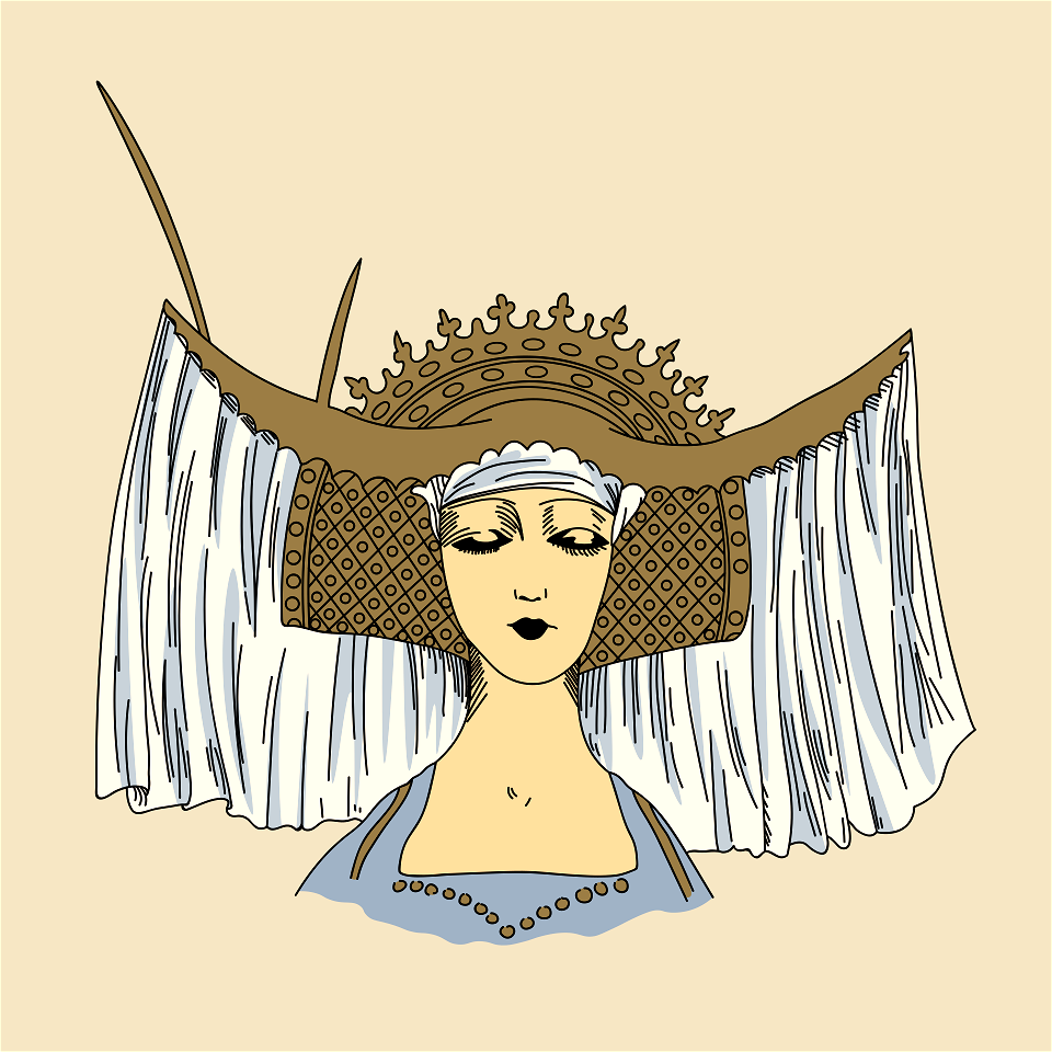 Hennin with wide scalloped wings