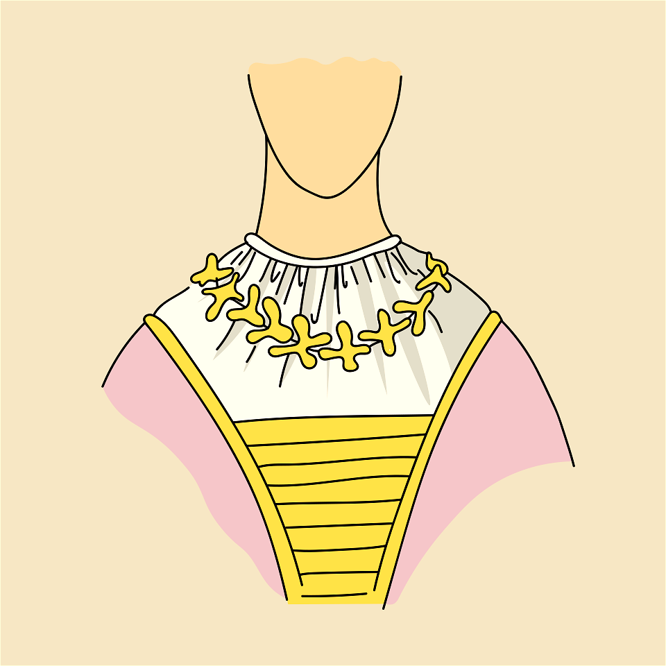 XIVth century white linen chemisette on which is a low-cut gold neck