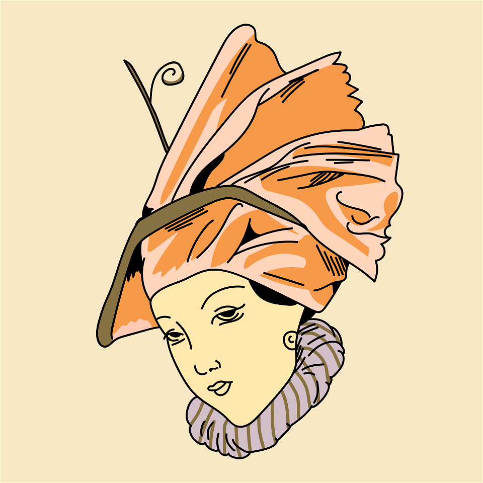 Raised headdress with draped bottom. The edge is scalloped