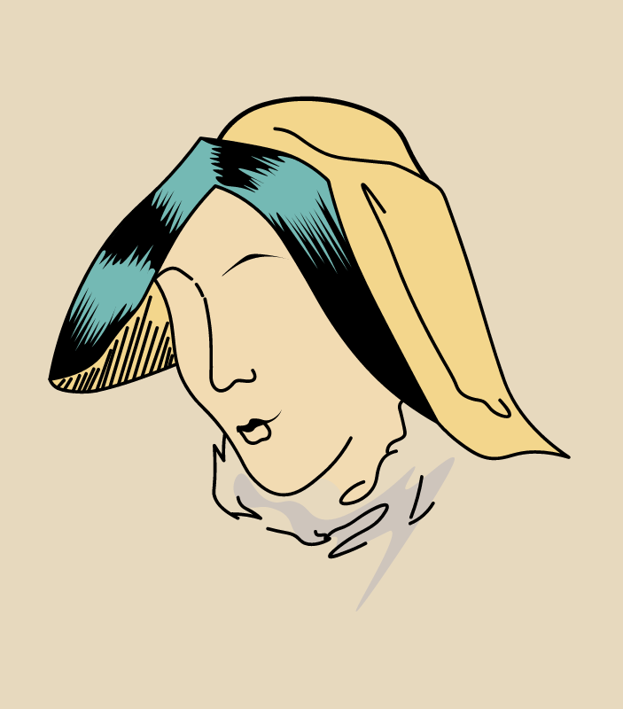 Castilian headdress (Avila) made of black silk with blue lining tucked up in front