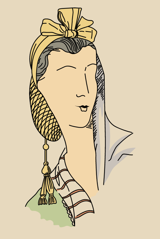 Headdress of woman. A big bow on the head