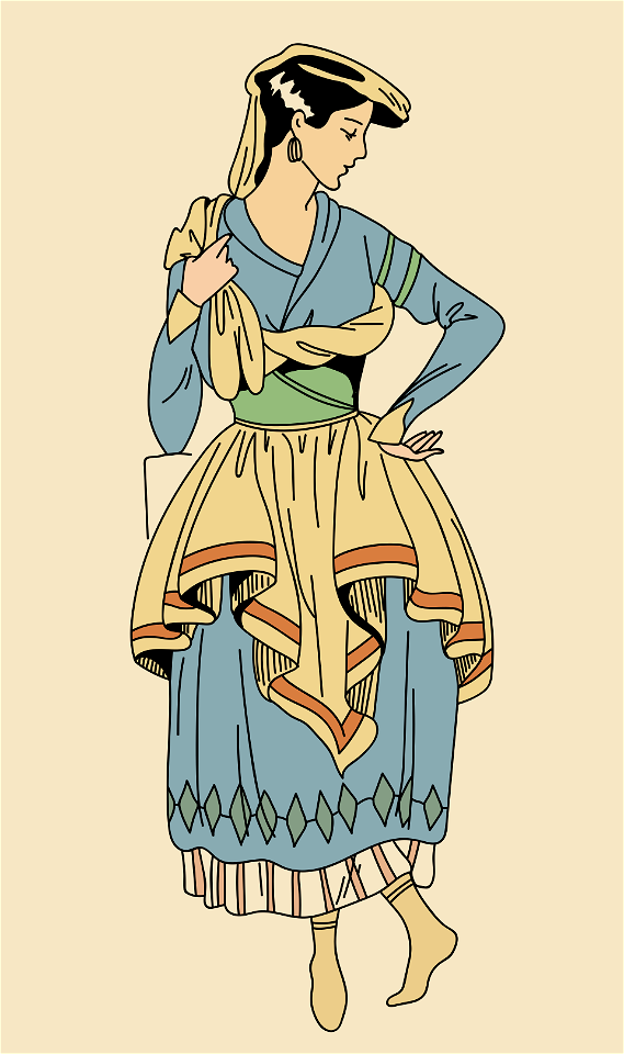 Woman from Italy wearing traditional dress with a double skirt