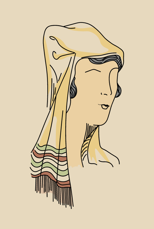 Headdress of a Saracinesco woman (Papal States). A neckerchief positioned on the hair