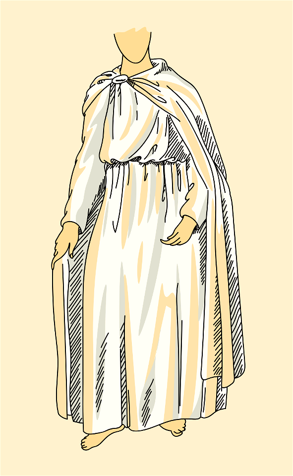Cloak of a Druidess held at the shoulder by an uncut stone