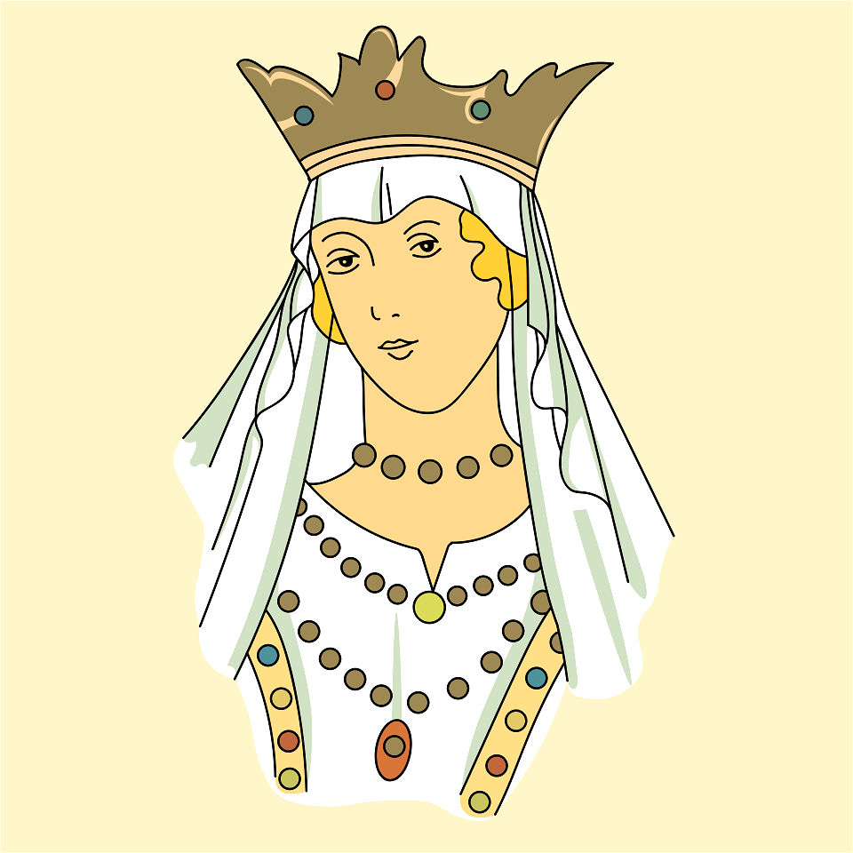 Headband entrusted with stone necklace round the neck and on on chest. This headdress is accompanied by a large white veil