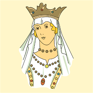 Headband entrusted with stone necklace round the neck and on on chest. This headdress is accompanied by a large white veil