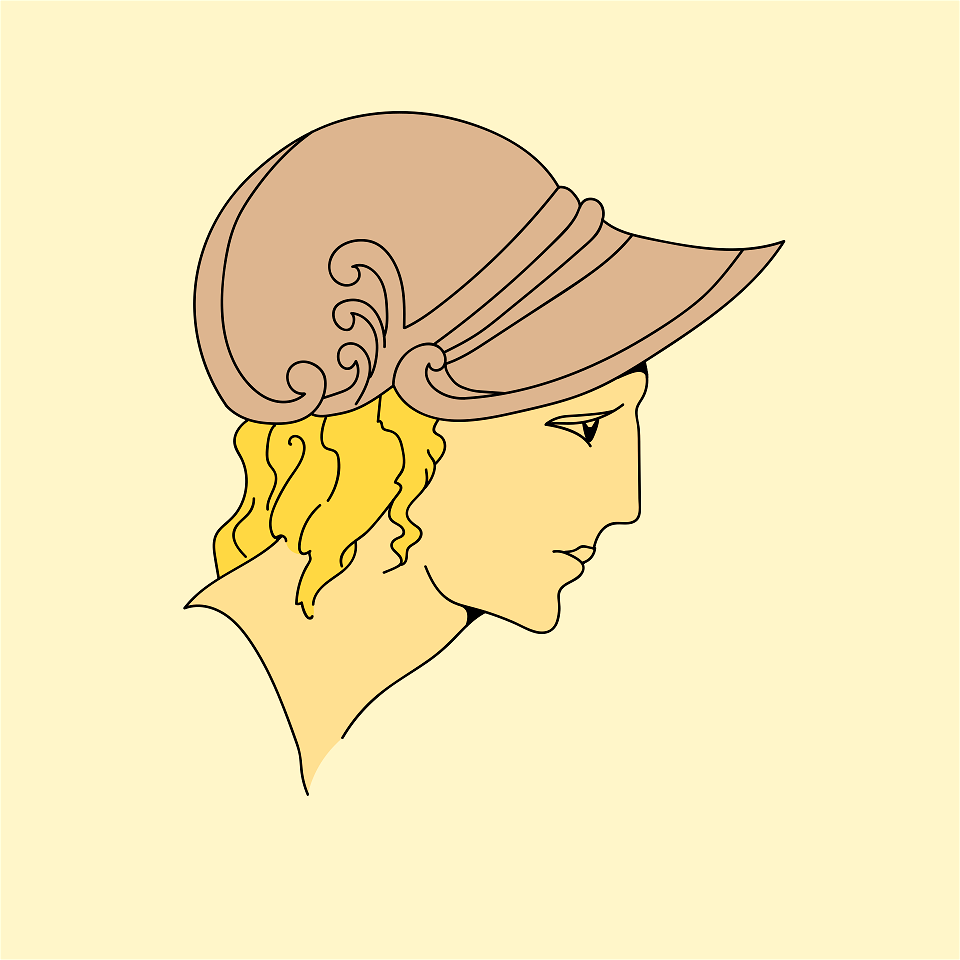 Pilgrim from Tournai (before the time of Strabon). Helmet shaped brown headdress