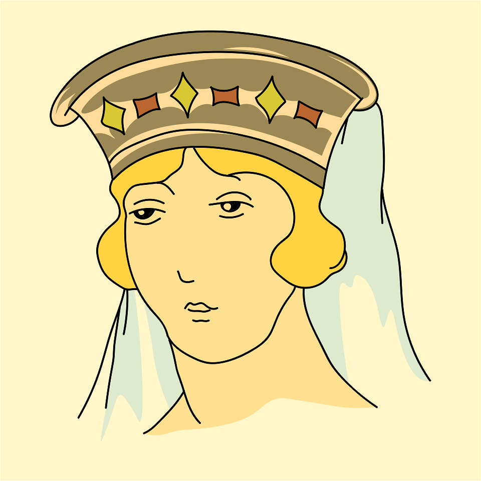 Headdress of a young woman of Lothani. Crown trimmed with precious stones and a white veil