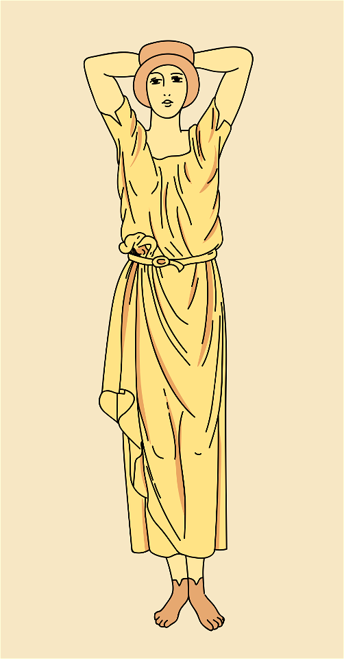 Gallic woman wearing robe draped at one side. High hat. (From an authentic statue)
