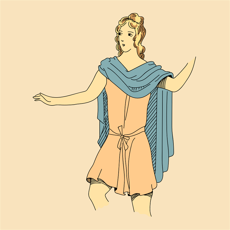 Costume of a Gallic god. Short cloak covering the shoulders and flowing down the back