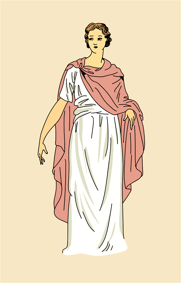 Short cloak fastened on the right side falling lower behind than in front
