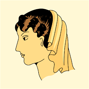 Coiffure of young roman brunette with yellow mantilla