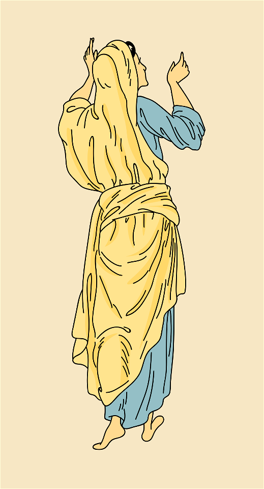 Cloak covering the head and rolled round the hips