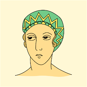 Etruscan lady wearing green coiffure with yellow motifs