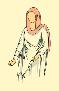 A Roman fiancee wearing a large white cloak and a red veil