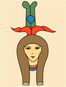 Brown Ancient Egyptian coiffure. Edged with yellow and ornamented in red green and blue