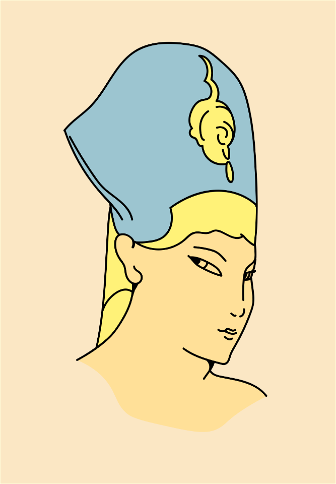 Ancient Egyptian Coiffure of King Akkouvaton (23rd. dynasty). Blue and light yellow mitre