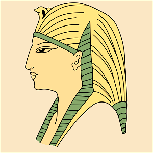 Ancient Egyptian Coiffure of Queen Ameritis (25th. dynasty). Green-blue and brown