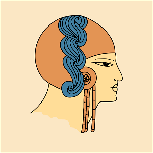 Ancient Egyptian coiffure. Old red and light blue with torsades