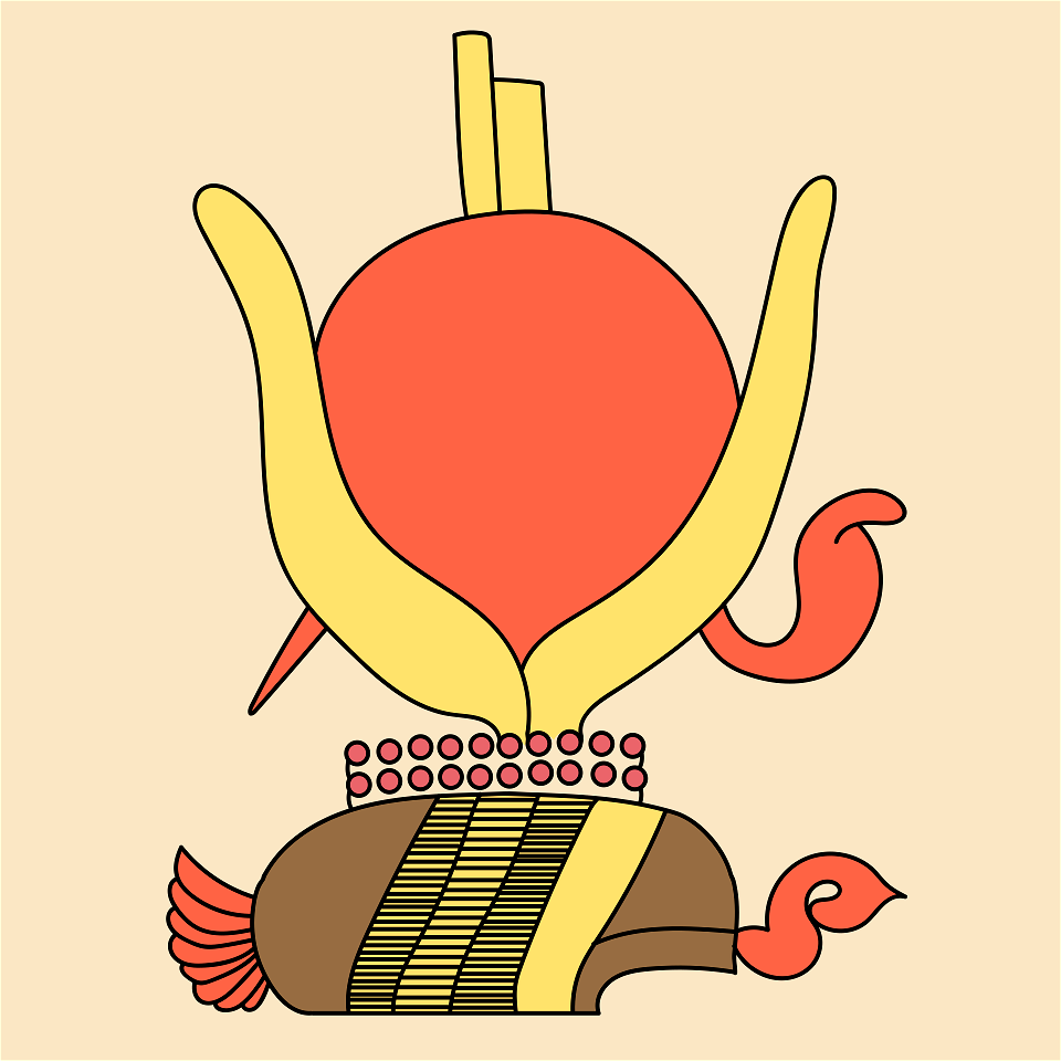 Top of Ancient Egyptian coiffure of the goddess Isis. Yellow and red