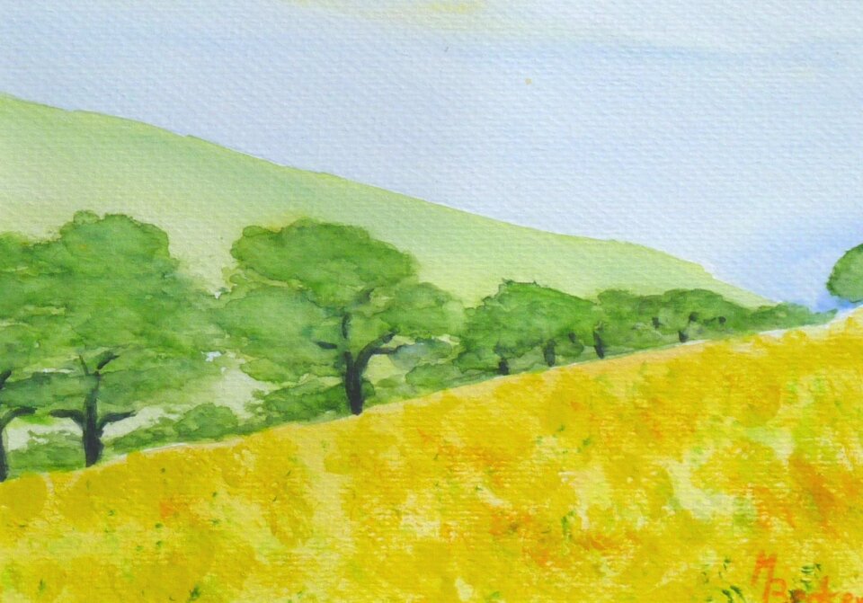 Field mountains painting