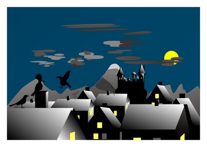 Graphic evening sky moon
