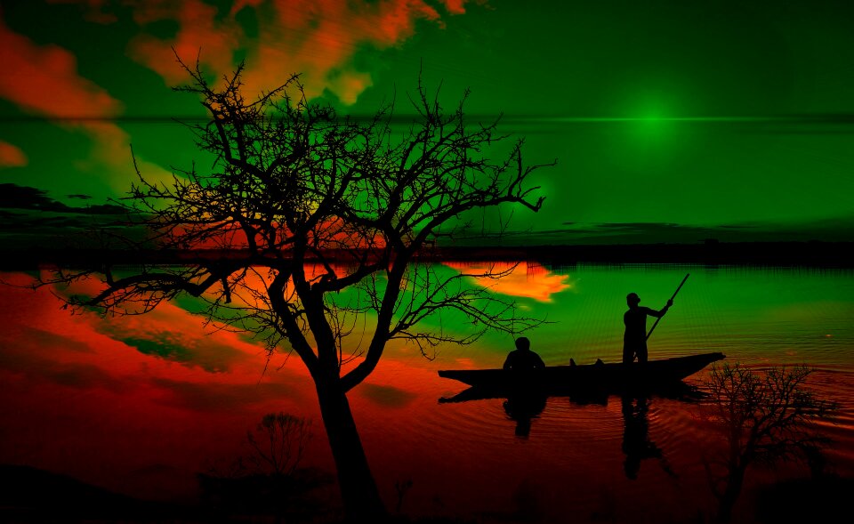 Sunset green lake