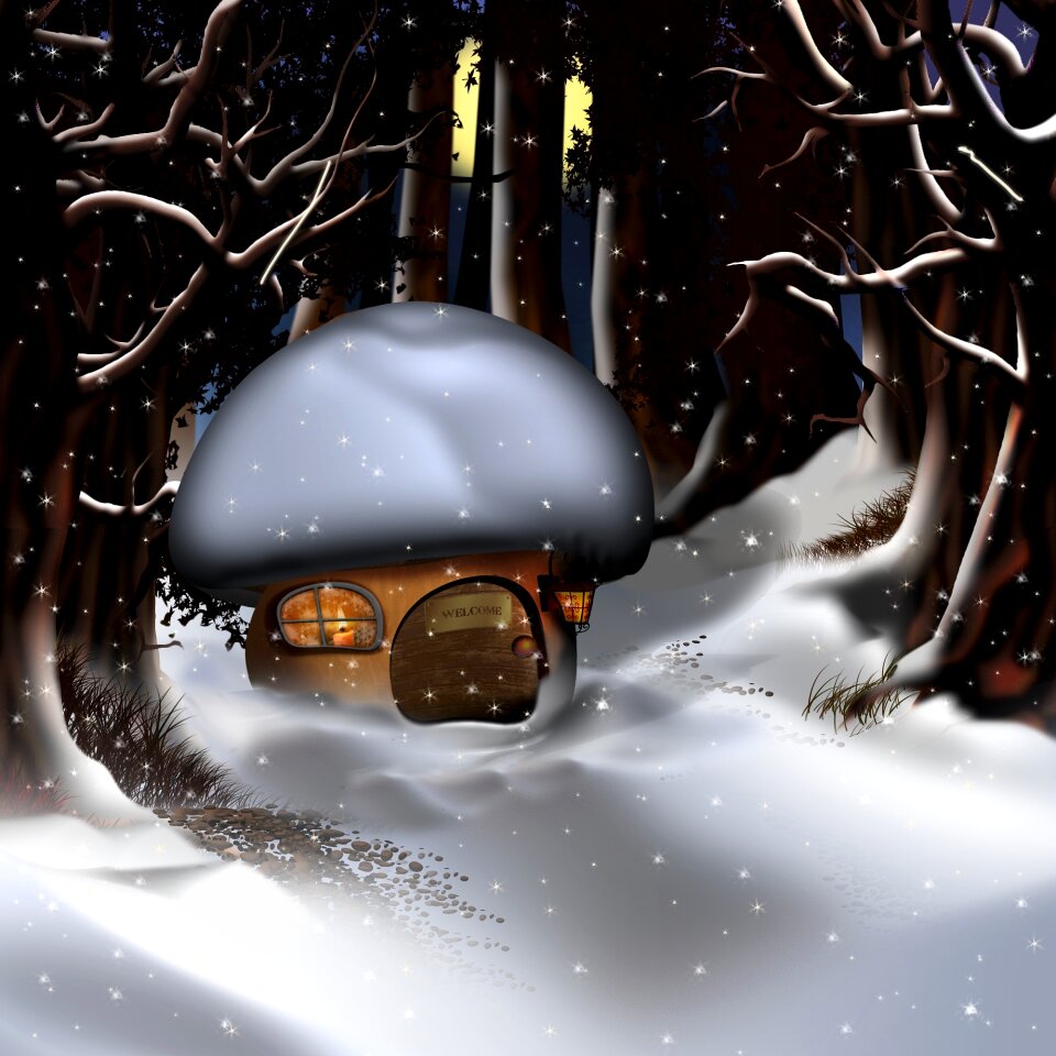 Mushroom christmas snow