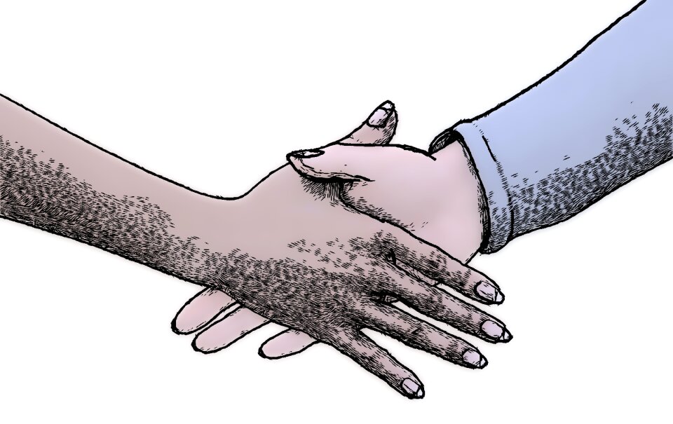 Man hand woman's hand welcome