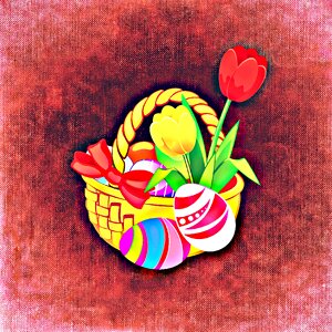 Colorful easter eggs tulips