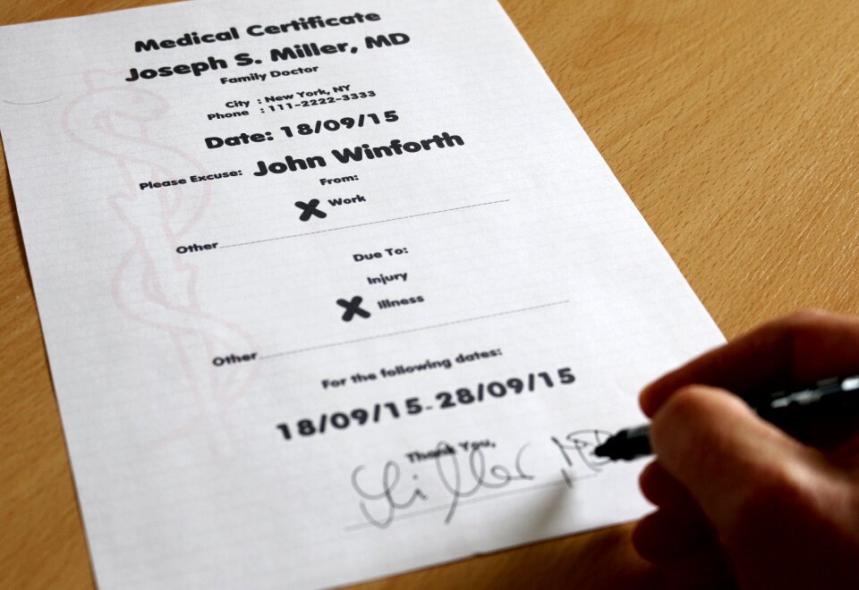 Certificate doctor unable to work