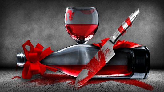 Wine glass knife blood