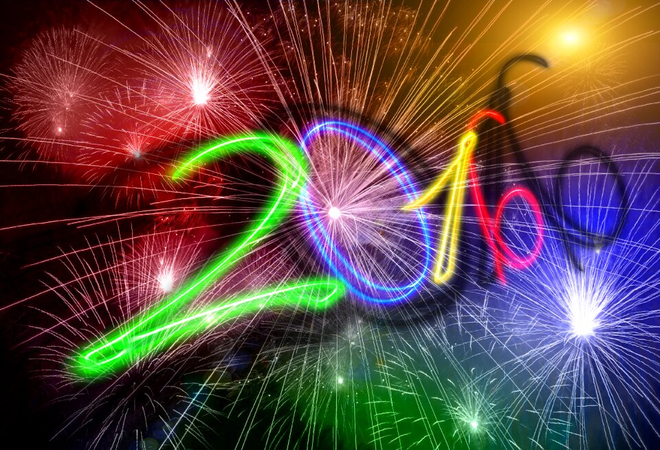 Number turn of the year shower of sparks