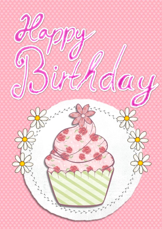 Greeting pink cupcake